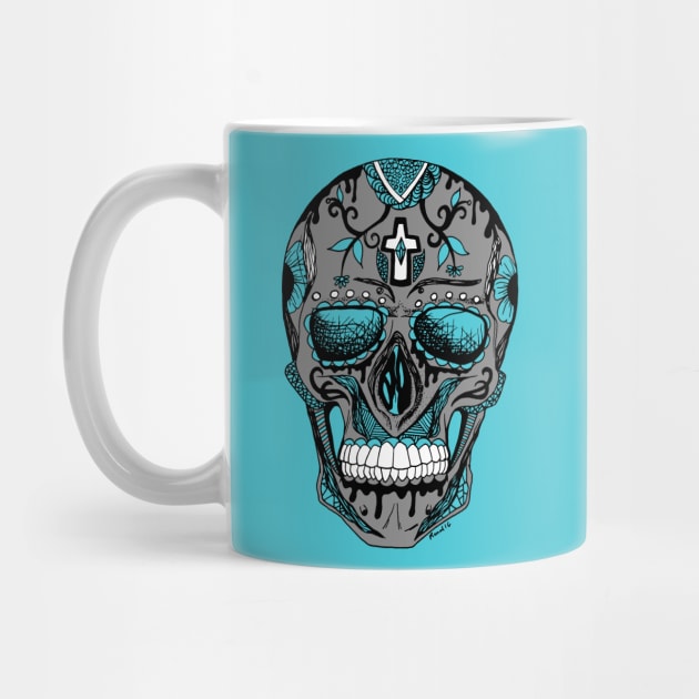 Blue Grey Los Muertos Skull by kenallouis